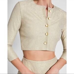 Devon Windsor Alexis gold metallic cropped Sasha jacket, size small